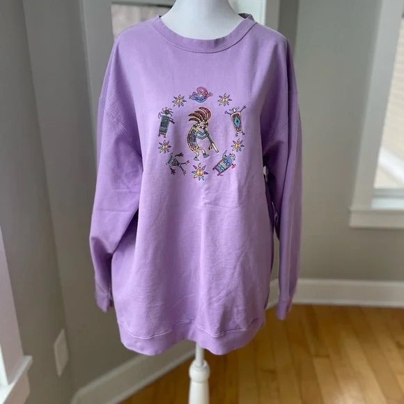 Vintage 90’s Purple Kokopelli Oversized Baggy Graphic Sweatshirt Sz XL - Picture 10 of 12
